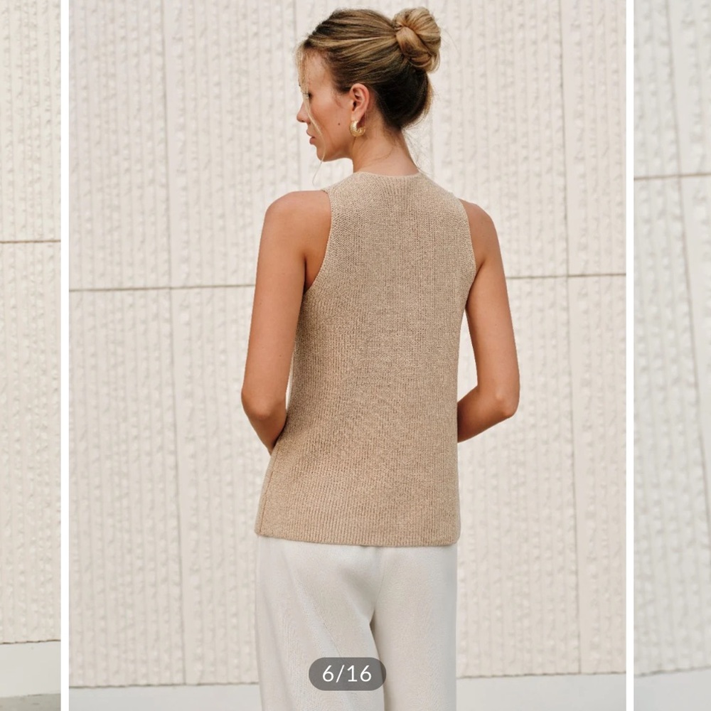 Commense Halter Cross-Over Collar Tank Top in Khaki - Picture 3 of 8